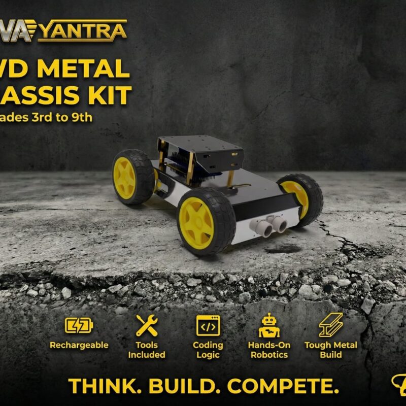 YuvaYantra 4WD Metal Chassis Robotics Kit – DIY STEM Robot Car for Students (Grades 3–9)